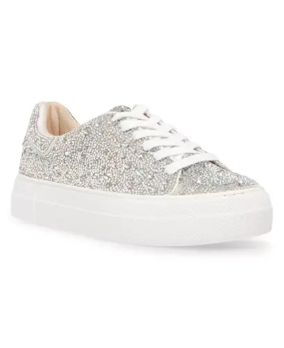 Betsey Johnson Sidny Lace-Up Rhinestone Platform Sneakers - Rhinestone - 1