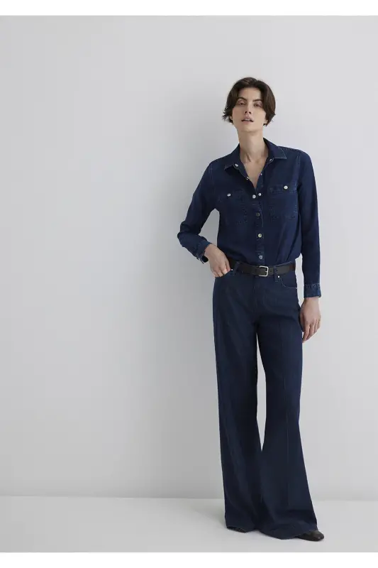 Betty Gold Classic Ink Blue Jean Shirt Fitted - 1