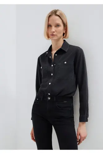 Betty Gold Klasik Antrasit Jean Gömlek Fitted / Vü 