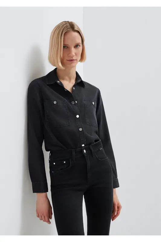 Betty Gold Klasik Antrasit Jean Ko'ylak Fitted / Gavda - 2