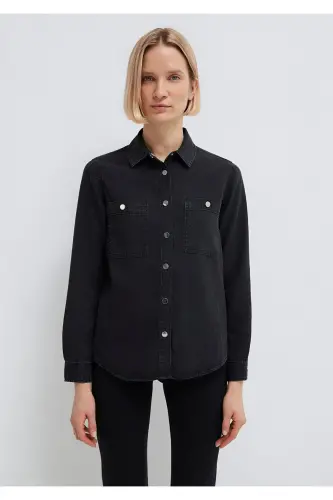 Betty Gold Klasik Antrasit Jean Ko'ylak Fitted / Gavda - 4