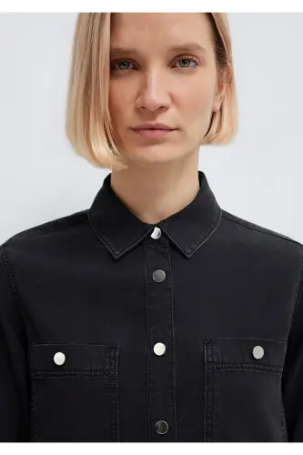 Betty Gold Klasik Antrasit Jean Ko'ylak Fitted / Gavda - 7