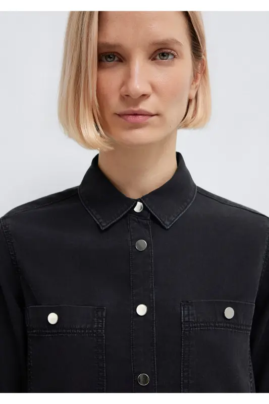 Betty Gold Klasik Antrasit Jean Ko'ylak Fitted / Gavda - 7