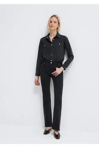 Betty Gold Классическая Антрацит Джинсовая Рубашка Fitted / По фигуре - 3
