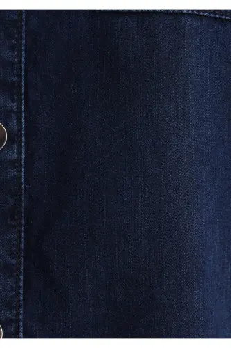 Betty Gold Klassik Murakkab Moviy Jean Ko'ylak Fitted - 8