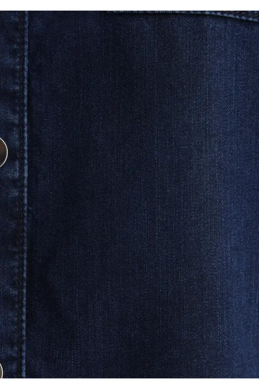 Betty Gold Klassik Murakkab Moviy Jean Ko'ylak Fitted - 8