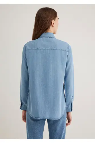 Betty Gold Light Blue Jean Shirt Fitted / Vücuda O - MAVI (1)