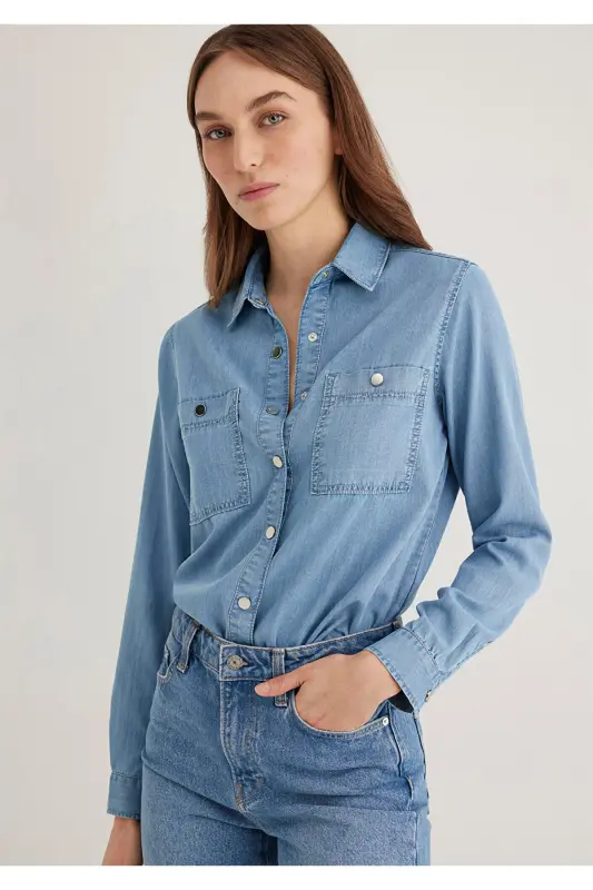 Betty Gold Light Blue Jean Shirt Fitted / Vücuda O - 6