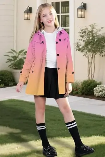 Betusline Girl's Single Breasted Trench Coat Dress Coat Outerwear, 2-14 Years 