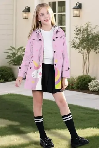 Betusline Girl's Single Breasted Trench Coat Dress Coat Outerwear, 2-14 Years - BETUSLINE (1)