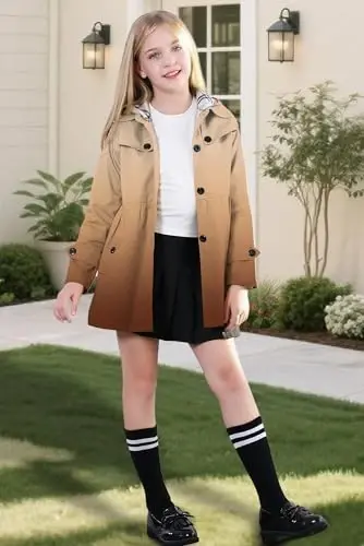 Betusline Girl's Single Breasted Trench Coat Dress Coat Outerwear, 2-14 Years - BETUSLINE (1)