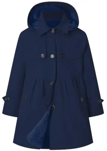 Betusline Girl's Single Breasted Trench Coat Hooded Dress Coat Outerwear, 2-14 Years - BETUSLINE