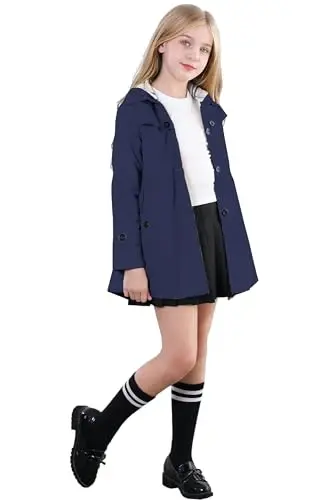 Betusline Girl's Single Breasted Trench Coat Hooded Dress Coat Outerwear, 2-14 Years - 3