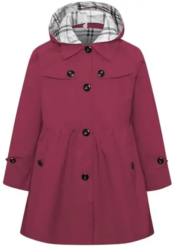 Betusline Girl's Single Breasted Trench Coat Hooded Dress Coat Outerwear, 2-14 Years - BETUSLINE