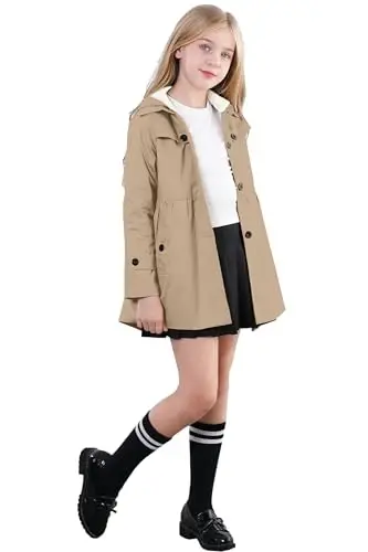 Betusline Girl's Single Breasted Trench Coat Hooded Dress Coat Outerwear, 2-14 Years - 3