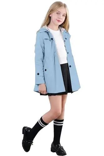 Betusline Girl's Single Breasted Trench Coat Hooded Dress Coat Outerwear | Lightweight, Windbreaker Jacket, detachable hat, Daily Outerwear, School clothes, Casual, Travel, Outdoor, 2-14 Years - 3