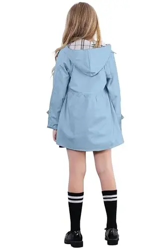 Betusline Girl's Single Breasted Trench Coat Hooded Dress Coat Outerwear | Lightweight, Windbreaker Jacket, detachable hat, Daily Outerwear, School clothes, Casual, Travel, Outdoor, 2-14 Years - 4