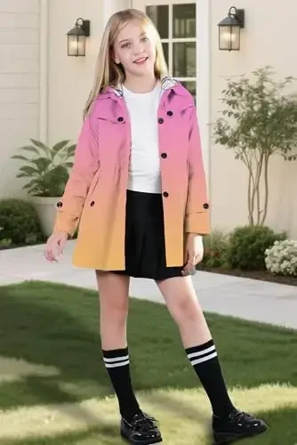 Betusline Girl's Single Breasted Trench Coat Dress Coat Outerwear, 2-14 Years - BETUSLINE