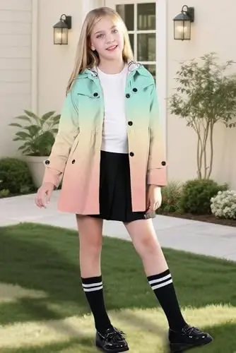 Betusline Girl's Single Breasted Trench Coat Dress Coat Outerwear, 2-14 Years - 2