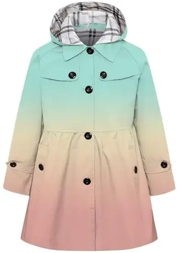 Betusline Girl's Single Breasted Trench Coat Hooded Dress Coat Outerwear, 2-14 Years - BETUSLINE