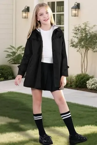 Betusline Girl's Single Breasted Trench Coat Dress Coat Outerwear, 2-14 Years - BETUSLINE (1)