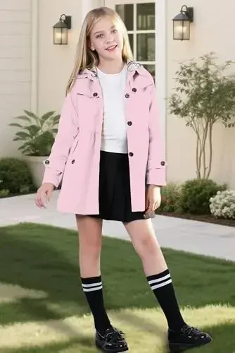 Betusline Girl's Single Breasted Trench Coat Dress Coat Outerwear, 2-14 Years - MODAZONE (1)