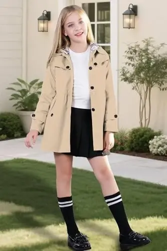 Betusline Girl's Single Breasted Trench Coat Dress Coat Outerwear, 2-14 Years - 2