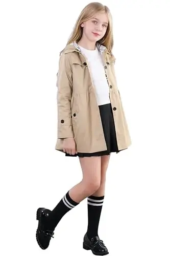 Betusline Girl's Single Breasted Trench Coat Dress Coat Outerwear, 2-14 Years - 3
