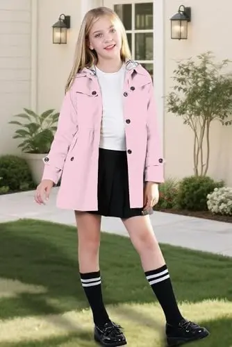 Betusline Girl's Single Breasted Trench Coat Dress Coat Outerwear, 2-14 Years - 2