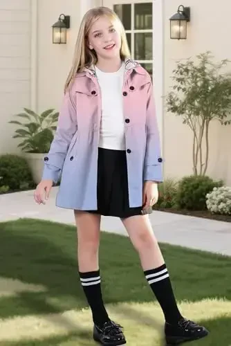 Betusline Girl's Single Breasted Trench Coat Dress Coat Outerwear, 2-14 Years - 2