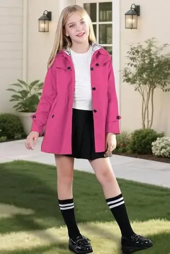Betusline Girl's Single Breasted Trench Coat Dress Coat Outerwear, 2-14 Years - 2