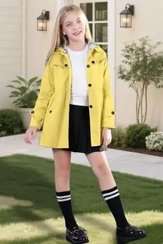 Betusline Girl's Single Breasted Trench Coat Dress Coat Outerwear, 2-14 Years - 2