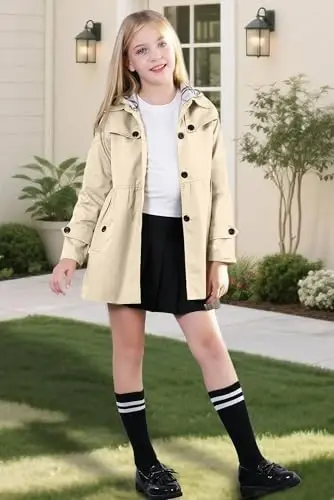 Betusline Girl's Single Breasted Trench Coat Dress Coat Outerwear, 2-14 Years - BETUSLINE (1)