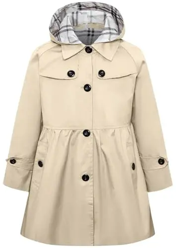 Betusline Girl's Single Breasted Trench Coat Dress Coat Outerwear, 2-14 Years 