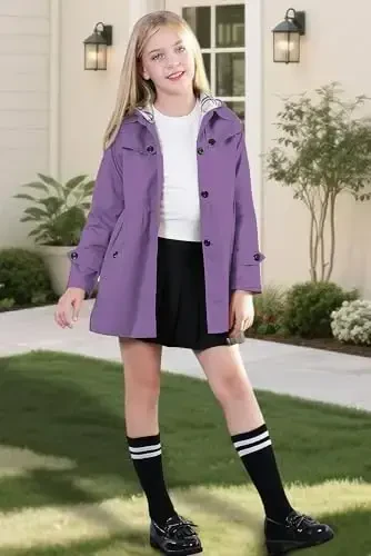 Betusline Girl's Single Breasted Trench Coat Dress Coat Outerwear, 2-14 Years 