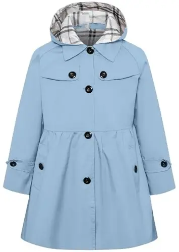 Betusline Girl's Single Breasted Trench Coat Hooded Dress Coat Outerwear, 2-14 Years 