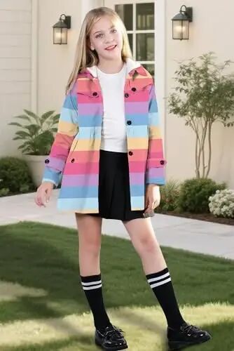 Betusline Girl's Single Breasted Trench Coat Hooded Dress Coat Outerwear, 2-14 Years - 2