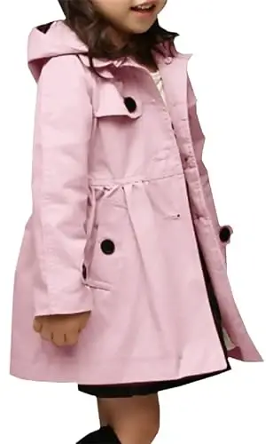 Betusline Girl's Single Breasted Trench Coat Hooded Dress Coat Outerwear, 2-14 Years 