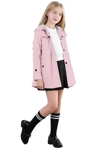 Betusline Girl's Single Breasted Trench Coat Hooded Dress Coat Outerwear, 2-14 Years - 3