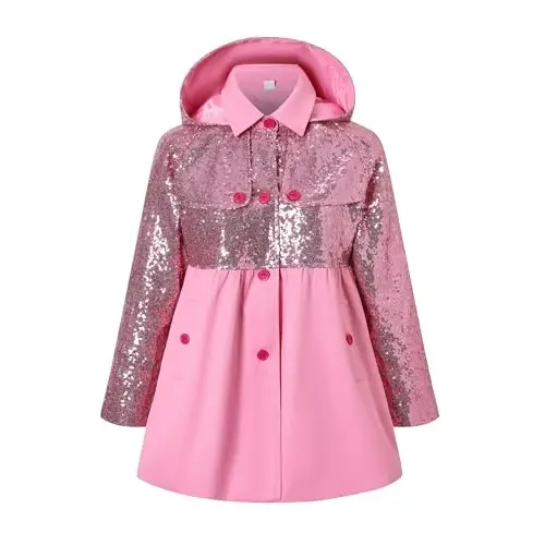 Betusline Girl's Single Breasted Trench Coat Hooded Dress Coat Outerwear, 2-14 Years 