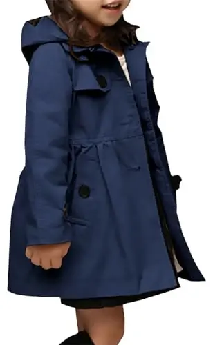 Betusline Girl's Single Breasted Trench Coat Hooded Dress Coat Outerwear, 2-14 Years - BETUSLINE