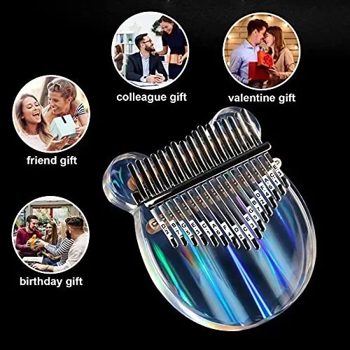 Beveetio Clear Kalimba Thumb Piano Eva himoyaviy qutisi bilan, Transparent Crystal Kalimba 17 kalitli, Bolalar uchun musiqiy sovg'alar, Ayıq shaklidagi barmoq pianino, Akril Mbira - 7
