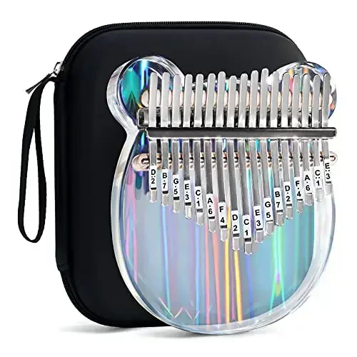 Beveetio Clear Kalimba Thumb Piano Eva himoyaviy qutisi bilan, Transparent Crystal Kalimba 17 kalitli, Bolalar uchun musiqiy sovg'alar, Ayıq shaklidagi barmoq pianino, Akril Mbira - MODAZONE