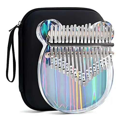 Beveetio Clear Kalimba Thumb Piano With Eva Protective Case, Transparent Crystal Kalimba 17 Key, Musical Instrument Gifts For Kids, Bear Shape Finger Piano, Acrylic Mbira - 1