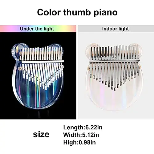 Beveetio Clear Kalimba Thumb Piano With Eva Protective Case, Transparent Crystal Kalimba 17 Key, Musical Instrument Gifts For Kids, Bear Shape Finger Piano, Acrylic Mbira - 2