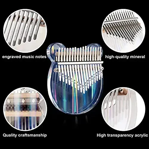 Beveetio Clear Kalimba Thumb Piano With Eva Protective Case, Transparent Crystal Kalimba 17 Key, Musical Instrument Gifts For Kids, Bear Shape Finger Piano, Acrylic Mbira - 5