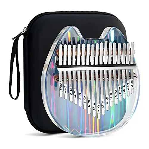 Beveetio Clear Kalimba Thumb Piano With Eva Protective Case, Transparent Crystal Kalimba 17 Key, Musical Instrument Gifts For Kids, Cat Shape Finger Piano, Acrylic Mbira - BEVEETIO