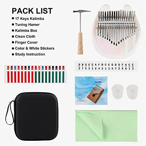 Beveetio Clear Kalimba Thumb Piano With Eva Protective Case, Transparent Crystal Kalimba 17 Key, Musical Instrument Gifts For Kids, Cat Shape Finger Piano, Acrylic Mbira - 4