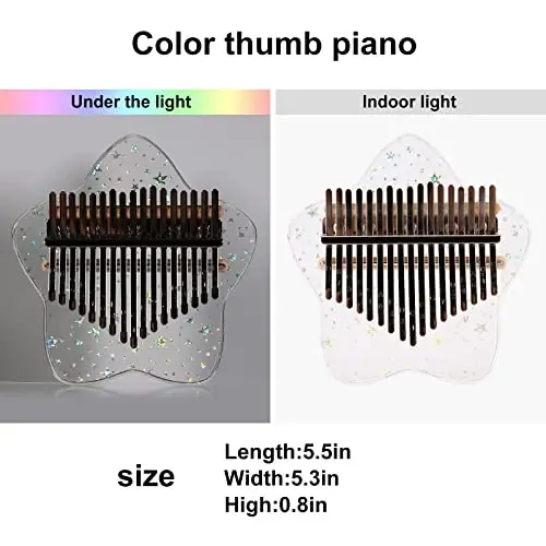 Beveetio Clear Kalimba Thumb Piano With Eva Protective Case, Transparent Crystal Kalimba 17 Key, Musical Instrument Gifts, Rainbow Star Finger Piano, Acrylic Mbira… - 2