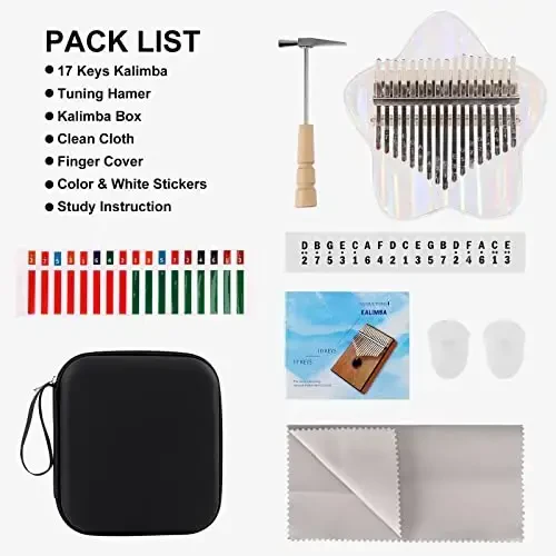 Beveetio Clear Kalimba Thumb Piano With Eva Protective Case, Transparent Crystal Kalimba 17 Key, Musical Instrument Gifts, Star Finger Piano, Acrylic Mbira… - 4